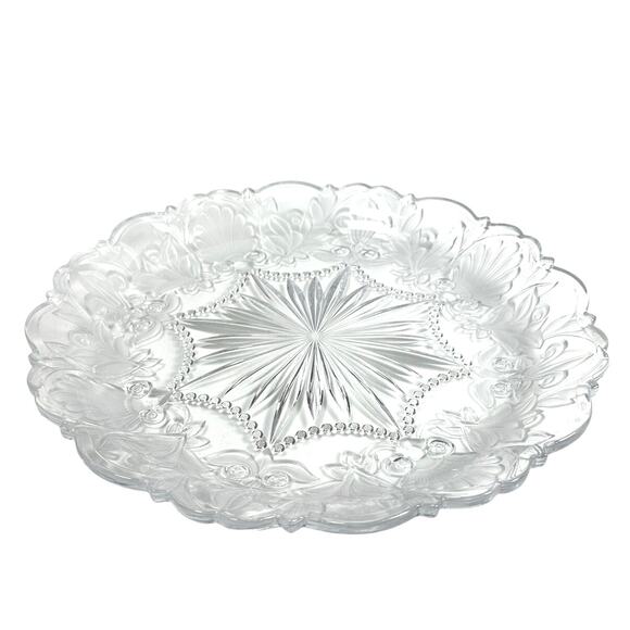 Fifth Avenue Crystal Fleur de Lis 14" Round Embossed & Frosted Serving Platter - Picture 1 of 6